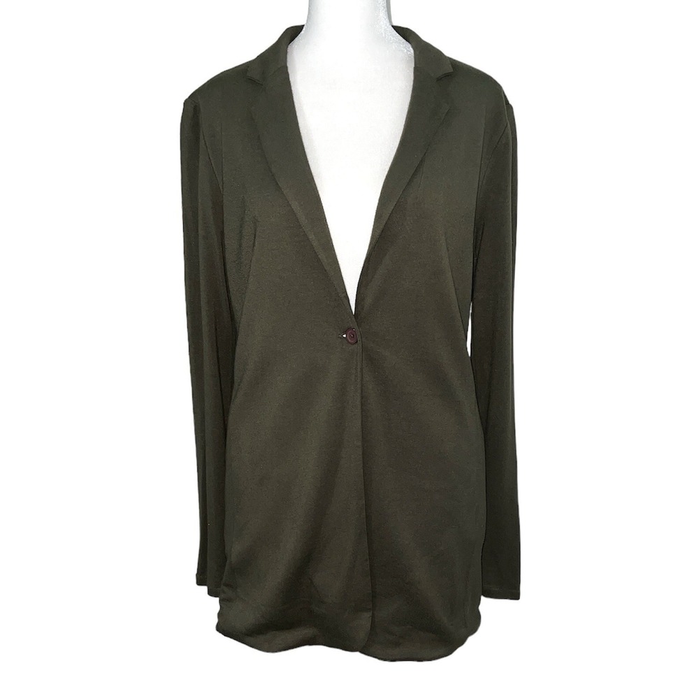 Magaschoni Blazer Womens Medium Olive Green Knit Single Button Notched Lapel